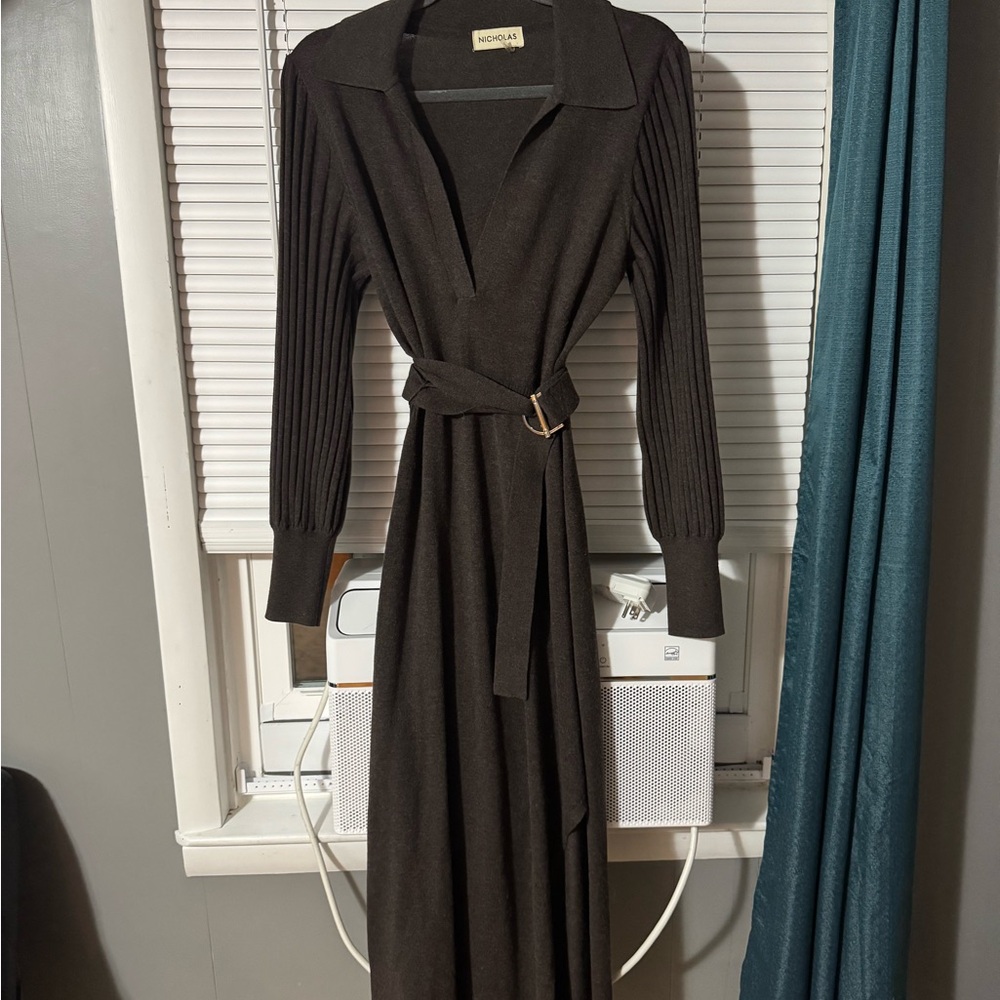 NICHOLAS Dark Brown Long Sleeve Dress